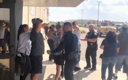 People are evacuated from Cinergy Odessa cinema following a shooting in Odessa, Texas, in this still image taken from a social media video August 31, 2019. Rick Lobo via Reuters