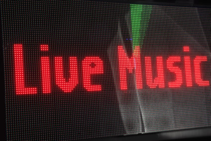 Digital sign spelling live music. Photo by Steve Cicero/via Getty Images