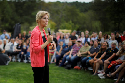Democratic 2020 U.S. presidential candidate and U.S. Senator Elizabeth Warren (D-MA) speaks at a campaign house party in Hampton Falls, New Hampshire, U.S., September 2, 2019. Photo by Brian Snyder/Reuters