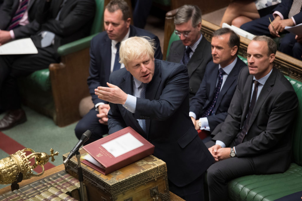 Britain's Prime Minister Boris Johnson speaks during Prime Minister's Questions session in the House of Commons in London,...
