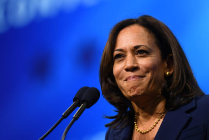Democratic 2020 U.S. presidential candidate and U.S. Senator Kamala Harris (D-CA) takes the stage at the New Hampshire Democratic Party state convention in Manchester, New Hampshire, U.S. September 7, 2019. Photo by Gretchen Ertl/Reuters
