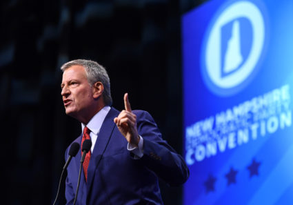Former Democratic 2020 U.S. presidential candidate and New York Mayor Bill de Blasio addresses the New Hampshire Democratic Party state convention in Manchester, New Hampshire, U.S. September 7, 2019. Photo by Gretchen Ertl/Reuters