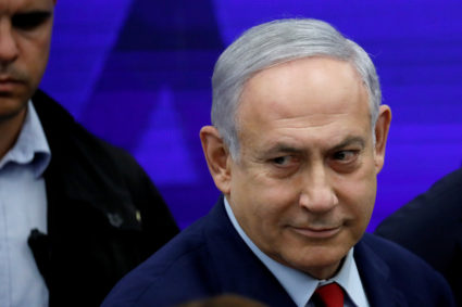 Israeli Prime Minister Benjamin Netanyahu looks on after delivering a statement in Ramat Gan, near Tel Aviv, Israel September 10, 2019. Photo by Amir Cohen/Reuters