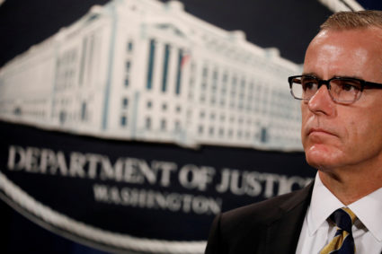 Former Acting FBI Director Andrew McCabe looks on during news conference at the Justice Department in Washington, U.S., July 13, 2017. Photo by: Aaron P. Bernstein/File Photo/Reuters
