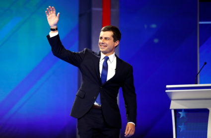 Mayor of South Bend, Indiana Pete Buttigieg takes the stage for the start of the 2020 Democratic U.S. presidential debate in Houston, Texas, U.S. September 12, 2019. REUTERS/Jonathan Bachman