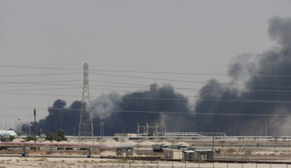 FILE PHOTO: Smoke is seen following a fire at Aramco facility in the eastern city of Abqaiq, Saudi Arabia, September 14, 2019. Photo by: Stringer/File Photo/File Photo/Reuters