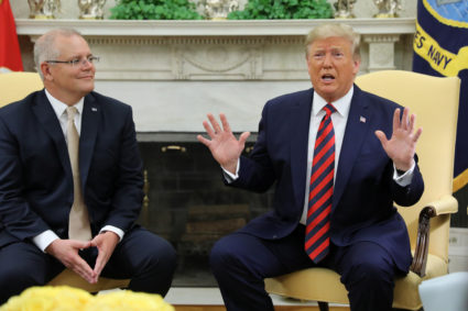 U.S. President Donald Trump speaks to reporters as he meets with Australia’s Prime Minister Scott Morrison in the Oval Office of the White House in Washington, U.S., September 20, 2019. Photo by Jonathan Ernst/Reuters