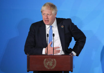 British Prime Minister Boris Johnson speaks during the 2019 United Nations Climate Action Summit at U.N. headquarters in New York City, New York, U.S., September 23, 2019. Photo by Lucas Jackson/Reuters