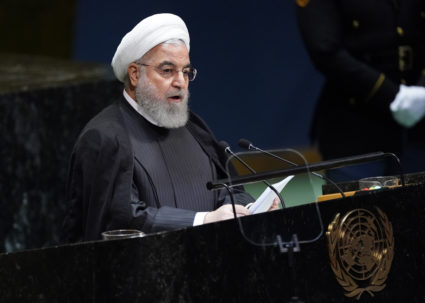 Iran's President Hassan Rouhani addresses the 74th session of the United Nations General Assembly at U.N. headquarters in New York City, September 25, 2019. Photo by Carlo Allegri/Reuters