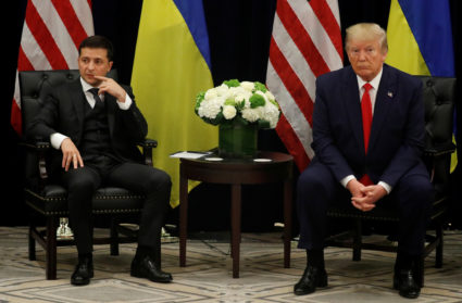 Ukraine's President Volodymyr Zelenskiy and U.S. President Donald Trump face reporters during a bilateral meeting on the sidelines of the 74th session of the United Nations General Assembly (UNGA) in New York City, September 25, 2019. Photo by Jonathan Ernst/Reuters
