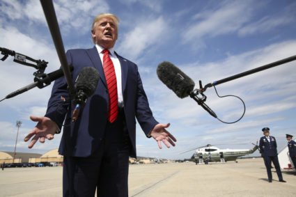 U.S. President Donald Trump spaeks to reporters after arriving aboard Air Force One at Joint Base Andrews, Maryland, U.S. September 26, 2019. REUTERS/Jonathan Ernst