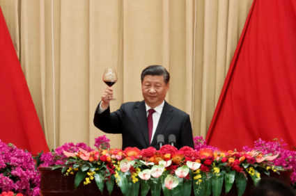 Chinese President Xi Jinping attends a reception at the Great Hall of the People marking the 70th anniversary of the founding of the People's Republic of China in Beijing, China September 30, 2019. Photo by Thomas Peter/Reuters