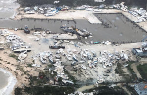 Coast Guard Air Station Clearwater forward-deployed four MH-60 Jayhawk helicopter crews in support of search and rescue and humanitarian aid in the Bahamas, Sept. 2, 2019. As Hurricane Dorian makes its way across the Bahamas, the Coast Guard is ready to assist as needed. (U.S. Coast Guard photo courtesy of Coast Guard Air Station Clearwater)
