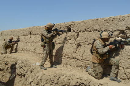 Afghan security forces take position during a battle with the Taliban in Kunduz province, Afghanistan, on September 1, 2019. Photo by Reuters