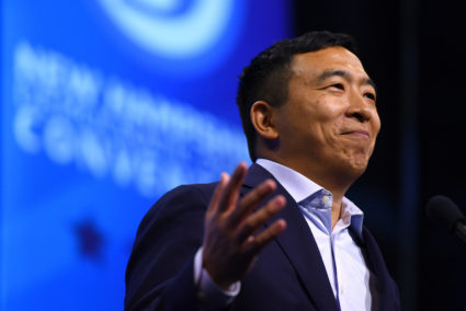 Democratic 2020 U.S. presidential candidate and entrepreneur Andrew Yang speaks at the New Hampshire Democratic Party state convention in Manchester, New Hampshire, U.S. September 7, 2019. REUTERS/Gretchen Ertl