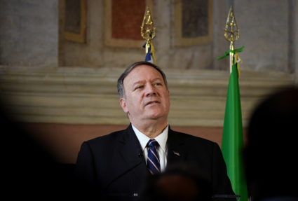 U.S. Secretary of State Mike Pompeo speaks during a news conference with Italian Foreign Minister Luigi di Maio (not pictured) in Rome, Italy, October 2, 2019. Photo by Alberto Lingria/Reuters