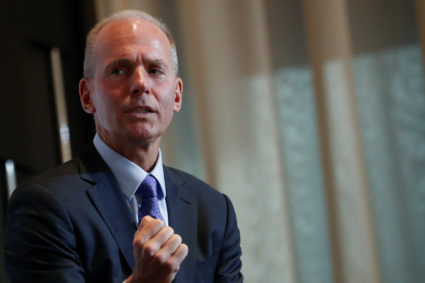 Boeing Chairman, President and CEO Dennis Muilenburg speaks at the New York Economic club luncheon in New York City, New York, U.S., October 2, 2019. Photo by Shannon Stapleton/Reuters
