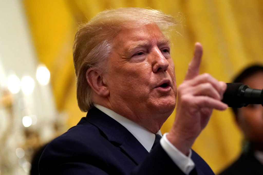 U.S. President Donald Trump delivers remarks at Young Black Leadership Summit at the White House in Washington, U.S., Octo...