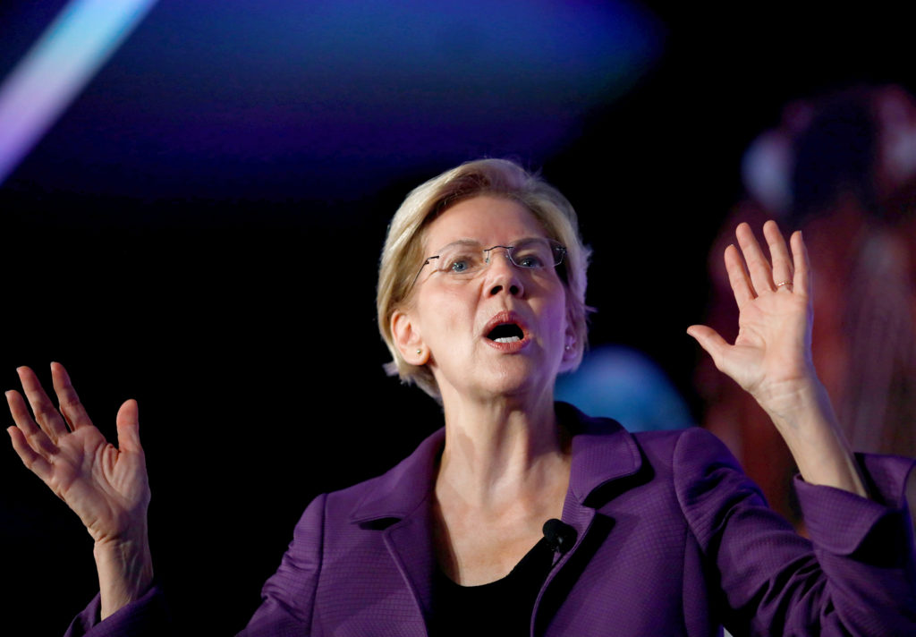 Democratic presidential candidate Massachusetts Sen. Elizabeth Warren attends the SEIU's Unions for All summit in Los Ange...