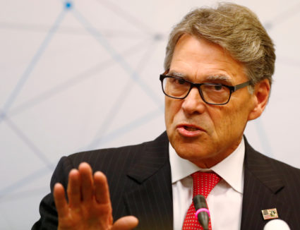 U.S. Secretary of Energy Rick Perry speaks during a news conference after the Partnership for Transatlantic Energy Cooperation conference in Vilnius, Lithuania October 7, 2019. Photo by Ints Kalnins/Reuters