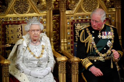 Britain's Queen Elizabeth and Charles, the Prince of Wales are seen ahead the Queen's Speech during the State Opening of Parliament in London, Britain October 14, 2019. Photo by Toby Melville/Pool via Reuters