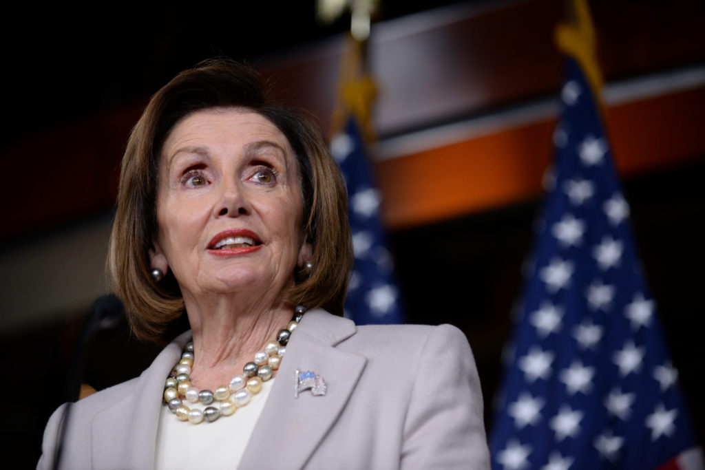 U.S. House Speaker Nancy Pelosi speaks during a news conference on Capitol Hill in Washington, on October 17, 2019. Photo ...