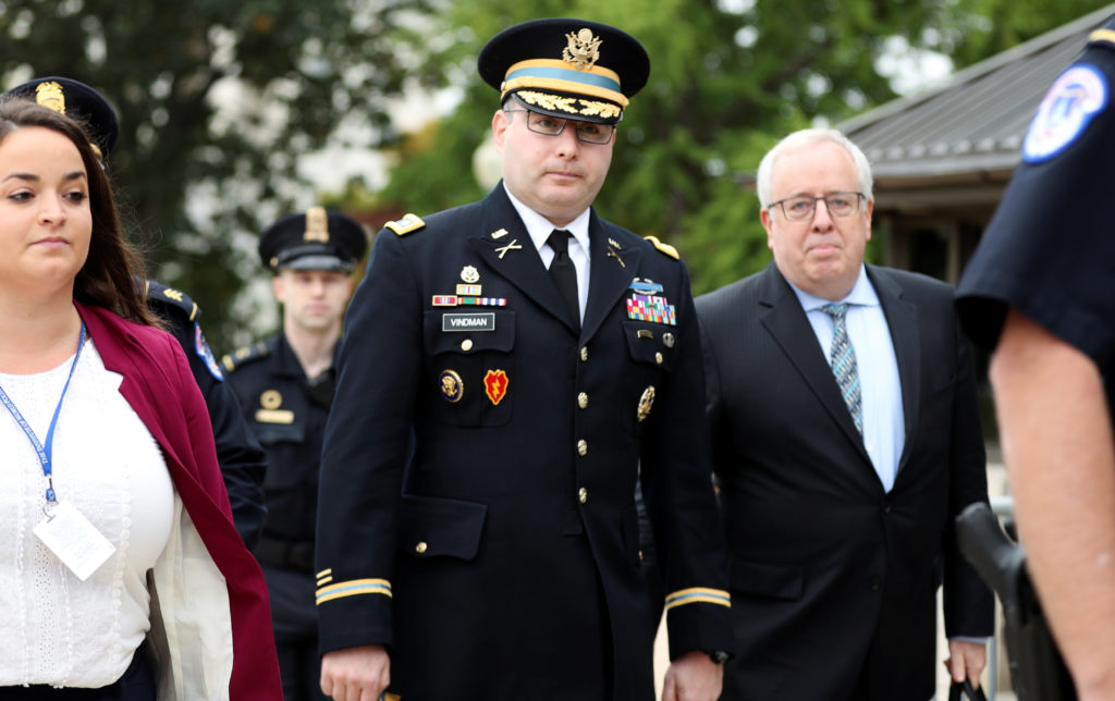 Lt. Col. Alexander Vindman, director for European Affairs at the National Security Council, arrives to testify as part of ...