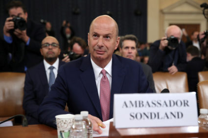 U.S. Ambassador to the European Union Gordon Sondland takes his seat to testify before a House Intelligence Committee hearing as part of the impeachment inquiry into U.S. President Donald Trump on Capitol Hill in Washington, U.S., November 20, 2019. Photo by Jonathan Ernst/Reuters