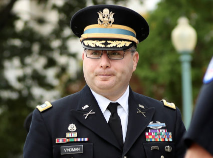 Lt. Col. Alexander Vindman, director for European Affairs at the National Security Council, arrives to testify as part of the U.S. House of Representatives impeachment inquiry into U.S. President Trump led by the House Intelligence, House Foreign Affairs and House Oversight and Reform Committees on Capitol Hill in Washington, U.S., October 29, 2019. Photo by Siphiwe Sibeko/Reuters.