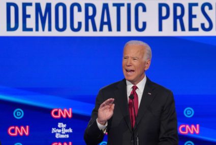 Democratic presidential candidate and former Vice President Joe Biden speaks during the fourth U.S. Democratic presidential candidates 2020 election debate in Westerville, Ohio, U.S., October 15, 2019. REUTERS/Shannon Stapleton