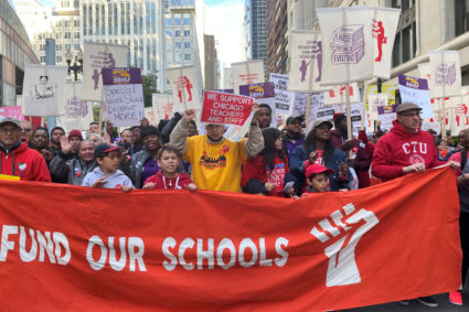 Hundreds of teachers and supporters march, days before the teacher's union was set to go on strike if a contract settlement was not reached, in Chicago, Illinois, U.S. October 14, 2019. Photo by REUTERS/Brendan O'Brien