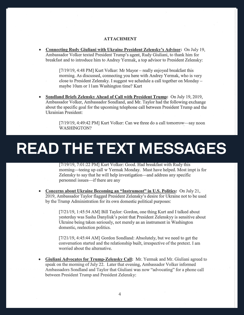 Read U.S. diplomats’ text messages discussing Trump’s Ukraine request ...