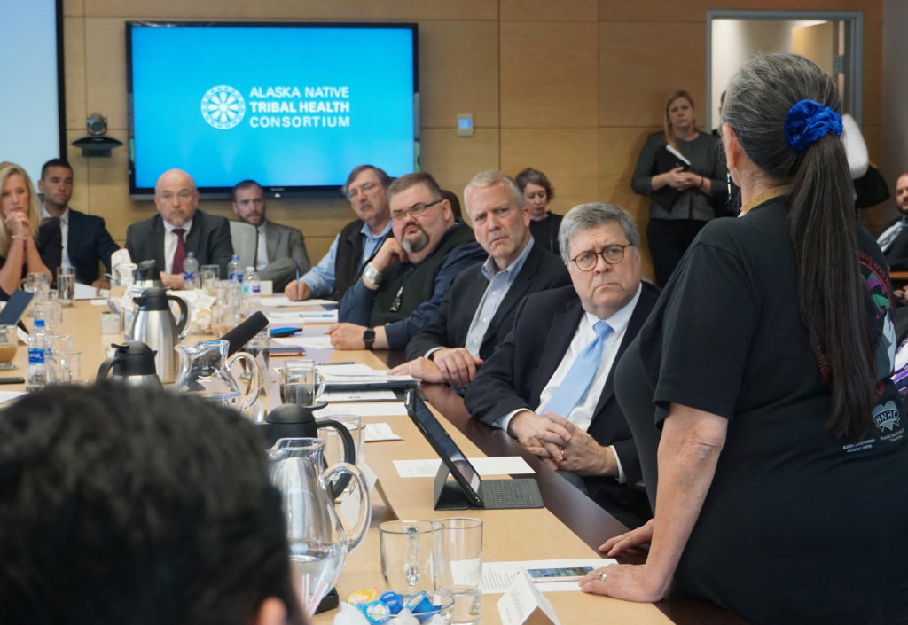 FILE: U.S. Attorney General William Barr on as Julie Roberts-Hyslop, a tribal leader from the Athabascan village of Tanana...