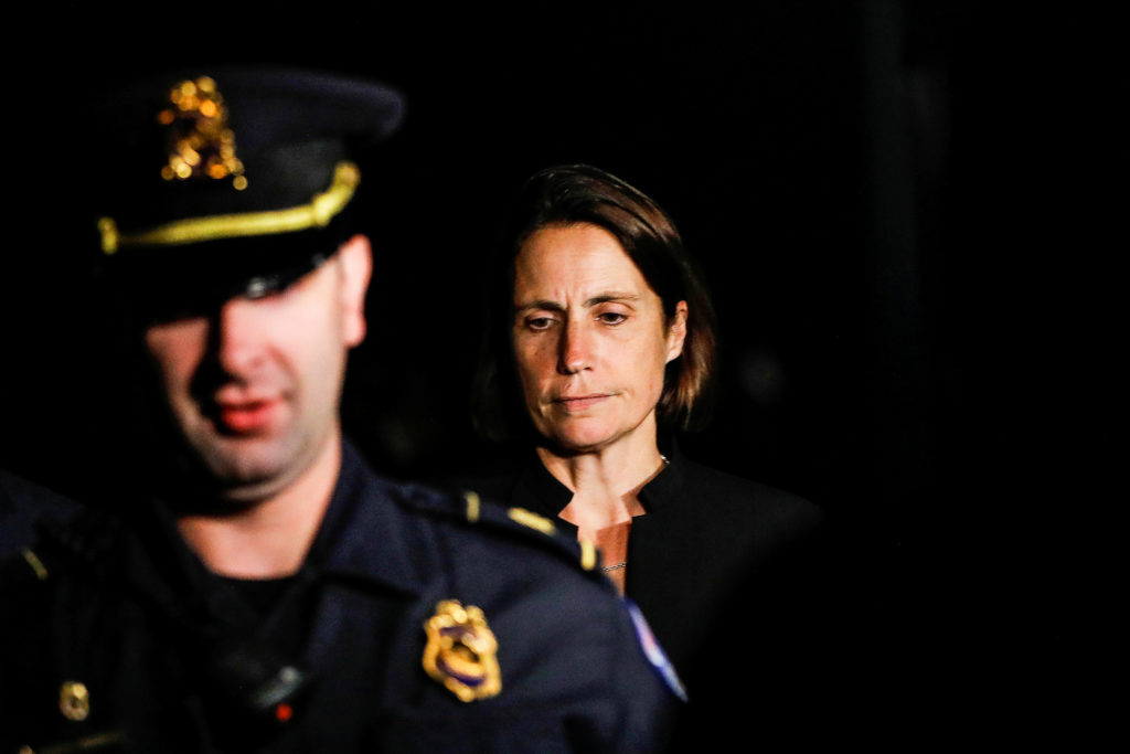 Fiona Hill, former senior director for European and Russian affairs on the National Security Council, departs after testif...