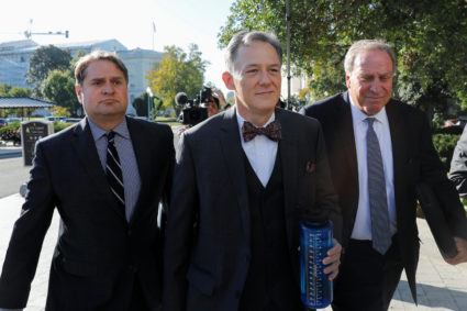 George Kent, deputy assistant secretary of state for Europe and Eurasian Affairs, arrives to testify at a closed-door deposition as part of the Democratic-led U.S. House of Representatives impeachment inquiry into U.S. President Donald Trump on Capitol Hill in Washington, U.S., October 15, 2019. Photo by Carlos Jasso/Reuters