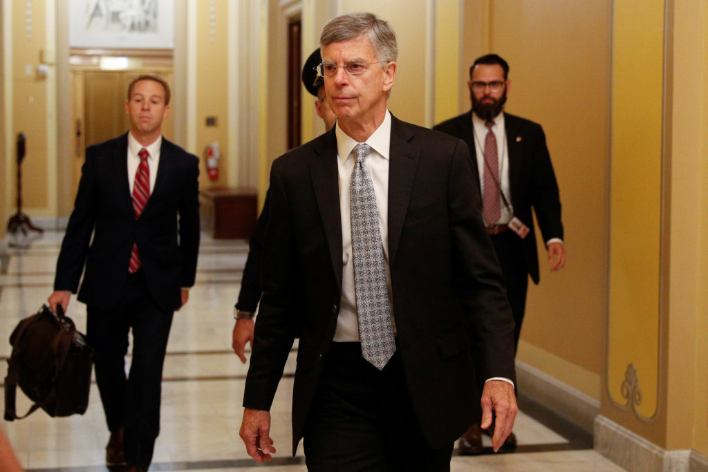 Acting U.S. ambassador to Ukraine Bill Taylor arrives on Capitol Hill before a closed-door hearing with members of congres...
