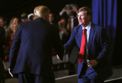 U.S. President Donald Trump introduces Mississippi Republican candidate for governor, Lieutenant Governor Tate Reeves during a campaign rally in Tupelo, Mississippi, U.S., November 1, 2019. Photo by Leah Millis/Reuters