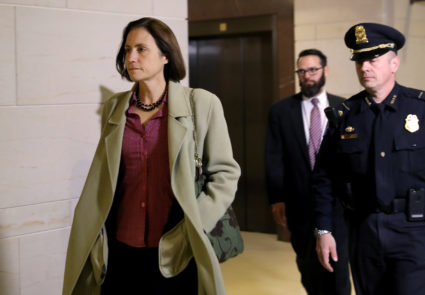Fiona Hill, former senior director for European and Russian affairs on the National Security Council, arrives to review her previous testimony in the U.S. House of Representatives impeachment inquiry into U.S. President Trump led by the House Intelligence, House Foreign Affairs and House Oversight and Reform Committees on Capitol Hill in Washington, U.S., November 4, 2019. Photo by Leah Millis/Reuters
