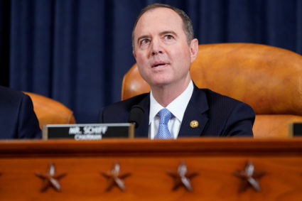 U.S. Representative Adam Schiff, the chairman of the House Intelligence Committee takes his seat at a House Intelligence Committee hearing as part of the impeachment inquiry into U.S. President Donald Trump on Capitol Hill in Washington, U.S., November 13, 2019. REUTERS/Joshua Roberts