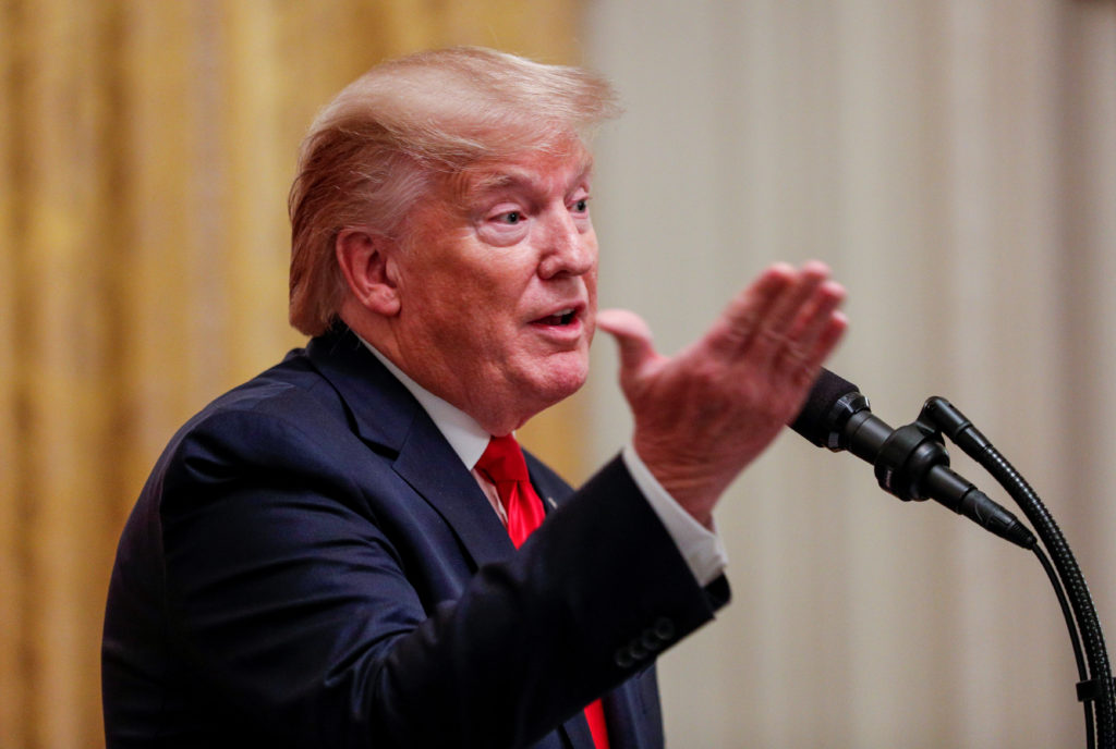 U.S. President Donald Trump speaks during a joint news conference with Turkey's President Tayyip Erdogan at the White Hous...