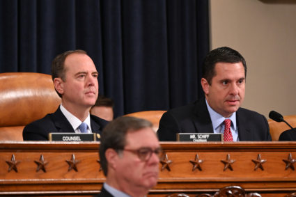 Chairman Adam Schiff (D-CA) and committee member Devin Nunes (R-CA) participate in a House Intelligence Committee impeachment inquiry hearing into U.S. President Donald Trump on Capitol Hill in Washington, U.S., November 13, 2019. REUTERS/Erin Scott