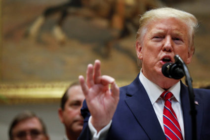 President Donald Trump delivers remarks inside the Roosevelt Room at the White House on Nov. 15, 2019. Photo by REUTERS/Tom Brenner
