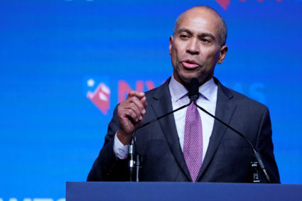 Deval Patrick appears on stage at a First in the West Event at the Bellagio Hotel in Las Vegas, Nevada, U.S., November 17, 2019. Photo by Carlo Allegri/Reuters