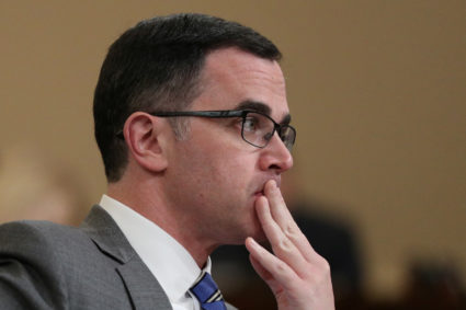 Tim Morrison, former senior director for European and Russian affairs on the National Security Council, waits to testify before a House Intelligence Committee hearing as part of the impeachment inquiry into U.S. President Donald Trump on Capitol Hill in Washington, U.S., November 19, 1019. REUTERS/Loren Elliott