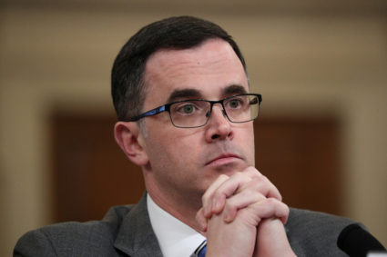 Tim Morrison, former senior director for European and Russian affairs on the National Security Council, attends a House Intelligence Committee hearing as part of the impeachment inquiry into U.S. President Donald Trump on Capitol Hill in Washington, U.S., November 19, 1019. REUTERS/Loren Elliott