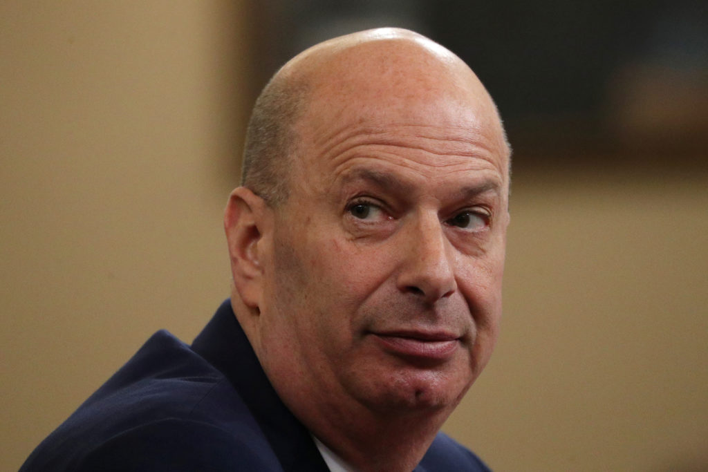 U.S. Ambassador to the European Union Gordon Sondland testifies before a House Intelligence Committee hearing as part of t...