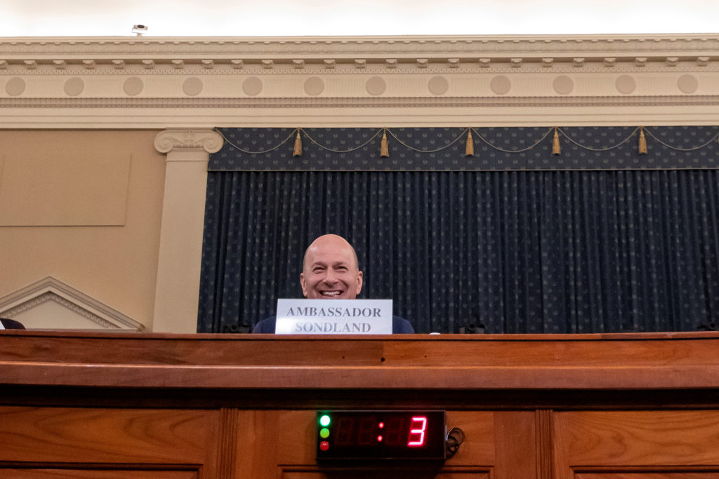 U.S. Ambassador to the European Union Gordon Sondland testifies during the House Permanent Select Committee on Intelligenc...