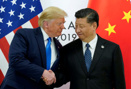 FILE: U.S. President Donald Trump meets with China's President Xi Jinping at the start of their bilateral meeting at the G20 leaders summit in Osaka, Japan, June 29, 2019. Photo by REUTERS/Kevin Lamarque/File Photo