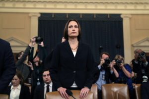 Fiona Hill, former senior director for Europe and Russia on the National Security Council, takes her seat before she and David Holmes, political counselor at the U.S Embassy in Kiev, testify to a House Intelligence Committee hearing as part of the impeachment inquiry into U.S. President Donald Trump on Capitol Hill in Washington, U.S., November 21, 2019. REUTERS/Loren Elliott TPX IMAGES OF THE DAY