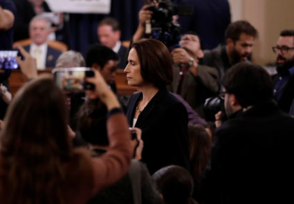 Fiona Hill, former National Security Council Russia expert, arrives for a House Intelligence Committee impeachment inquiry into U.S. President Donald Trump on Capitol Hill, in Washington, U.S., November 21, 2019. Andrew Harrer/Pool via REUTERS